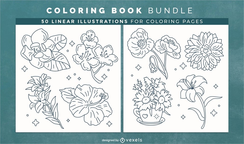 Flower coloring book elements